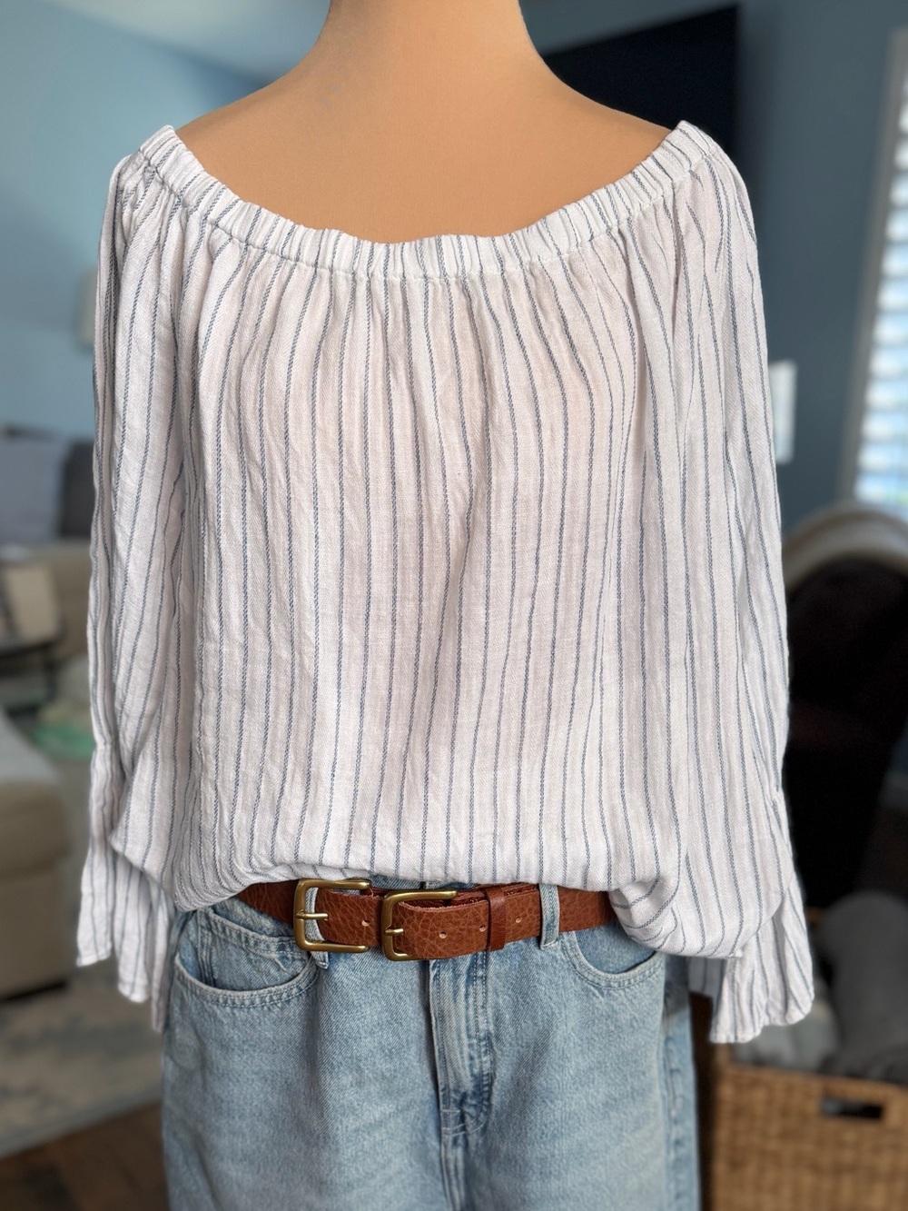 Sanctuary White Striped Off-Shoulder Tunic